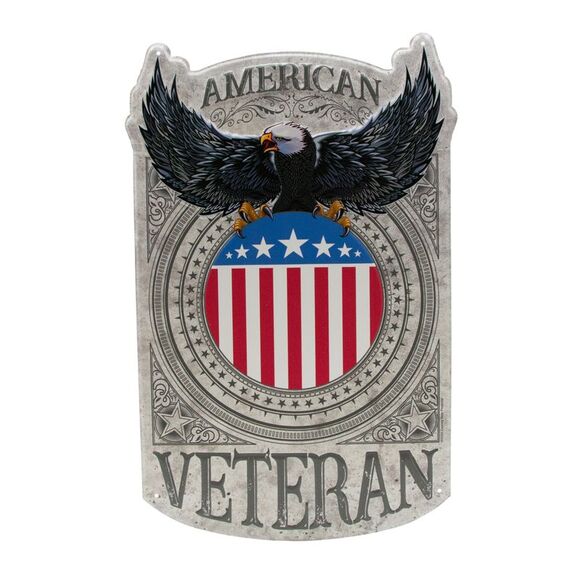 Country Side American Veteran Aluminum Die Cut Eagle and Flag Sign 16" x 10-1/2" - Picture 2 of 3
